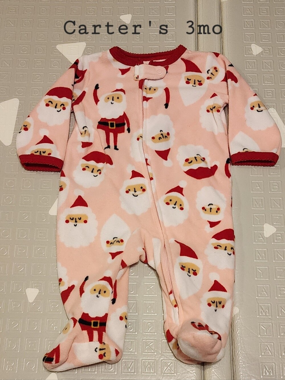 Carter's Pink Santa Print Fleece Footed One-Piece